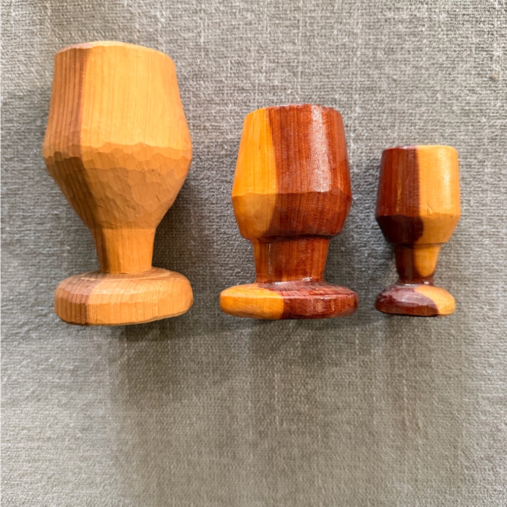 Set of 3 Hand-Carved Wooden Decorative Pieces – Rustic‎ Artisan Turnings